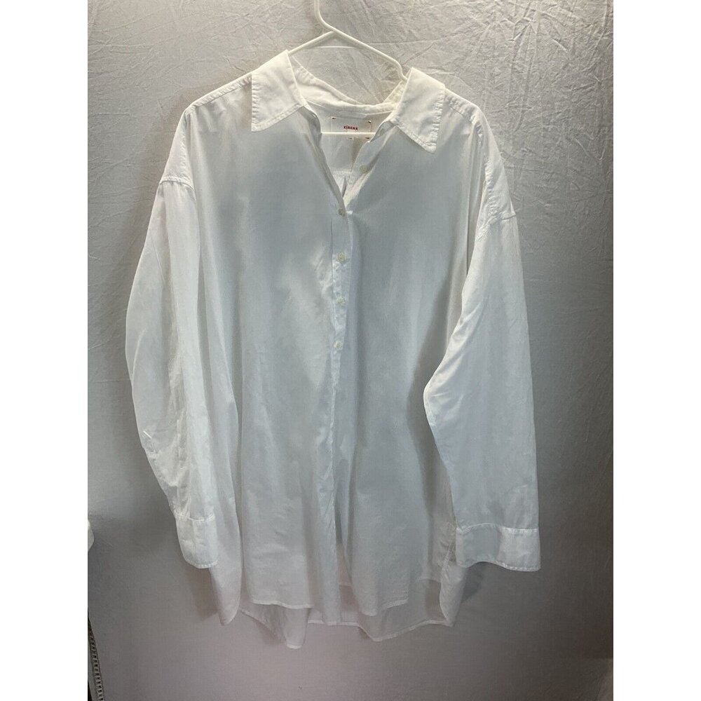 XIRENA Size LARGE White Button Down Shirt dress tunic Lightweight long sleeve
